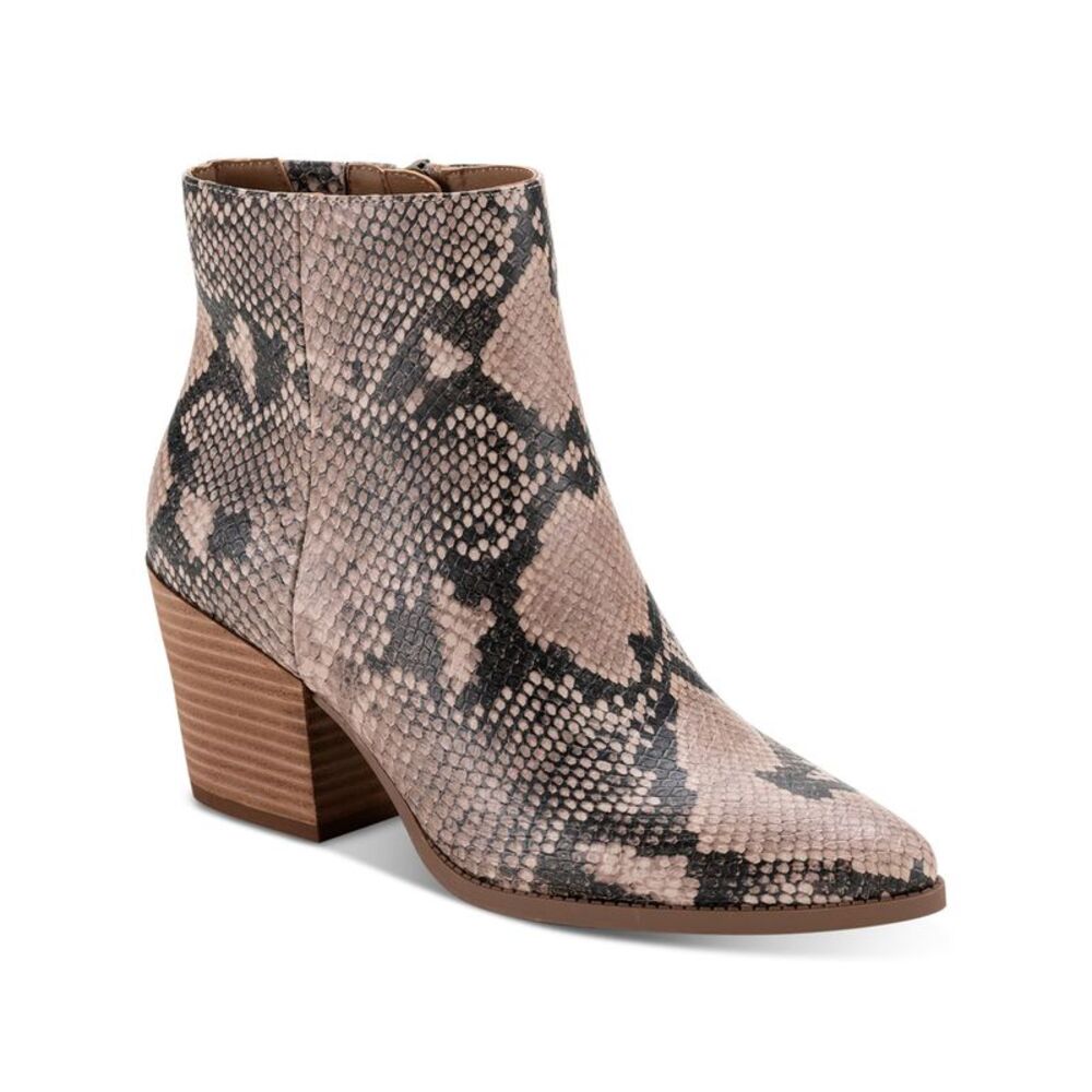 SUN STONE Womens Beige Snakeskin Eryn Pointed Toe Block Heel Booties 6.5 M